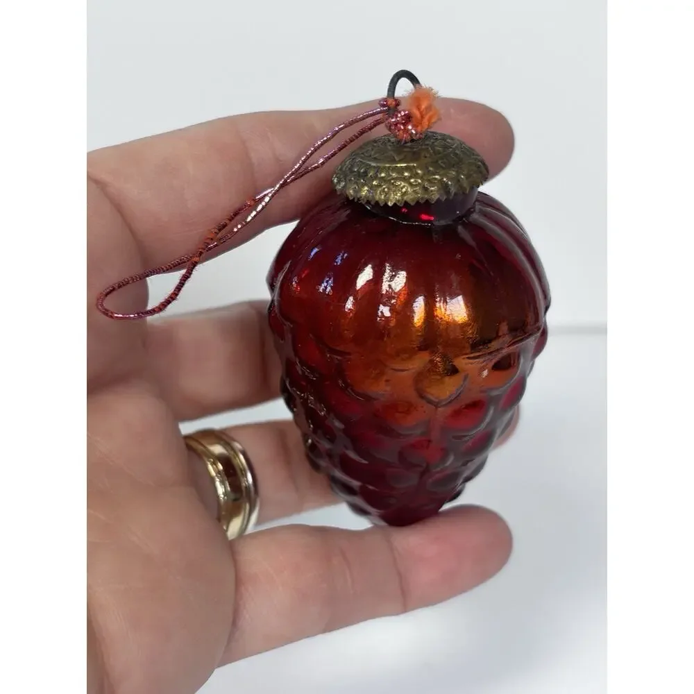 Vintage Cranberry Glass Grape Tree Ornament Kugel Style Christmas Decor 3in
